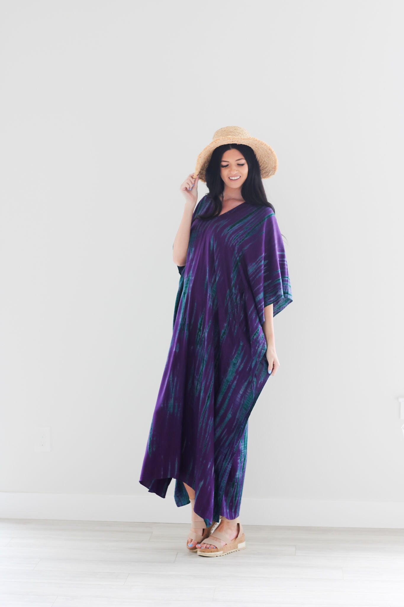 Purple Tie Dyed Kaftan, Maxi Kaftan Dress, Purple Abaya Dress, Plus Size Kaftan Dress