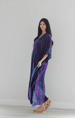 Load image into Gallery viewer, Purple Tie Dyed Kaftan, Maxi Kaftan Dress, Purple Abaya Dress, Plus Size Kaftan Dress
