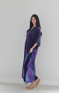 Purple Tie Dyed Kaftan, Maxi Kaftan Dress, Purple Abaya Dress, Plus Size Kaftan Dress
