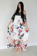 Load image into Gallery viewer, Cold Shoulder Kaftan, Summer Floral Caftan, Plus Size Kaftan For Women, Tropical Dress
