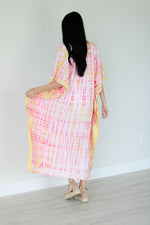 Load image into Gallery viewer, Pink and Yellow Tie Dyed Kaftan, long Maxi Dress, Plus Size Kaftan, Kaftan for Women
