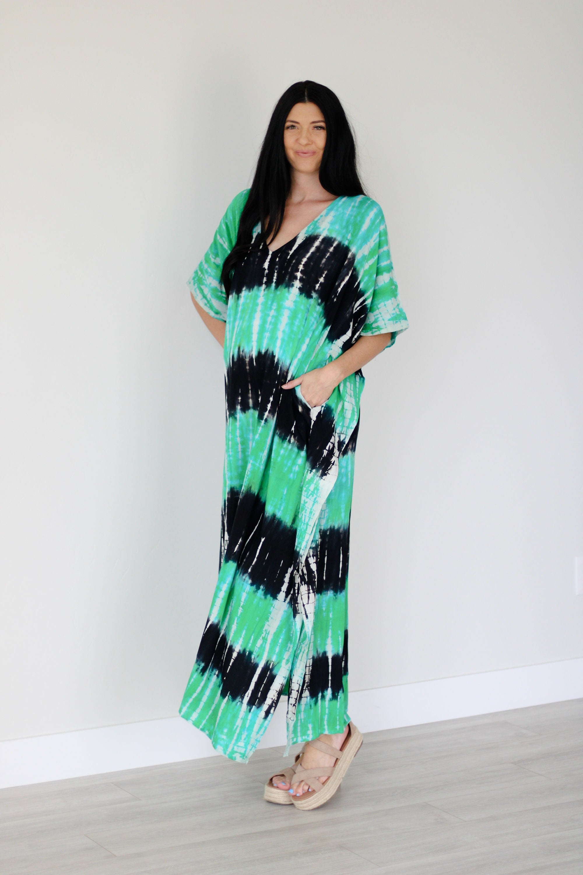 Hand tie dye kaftan dress for women