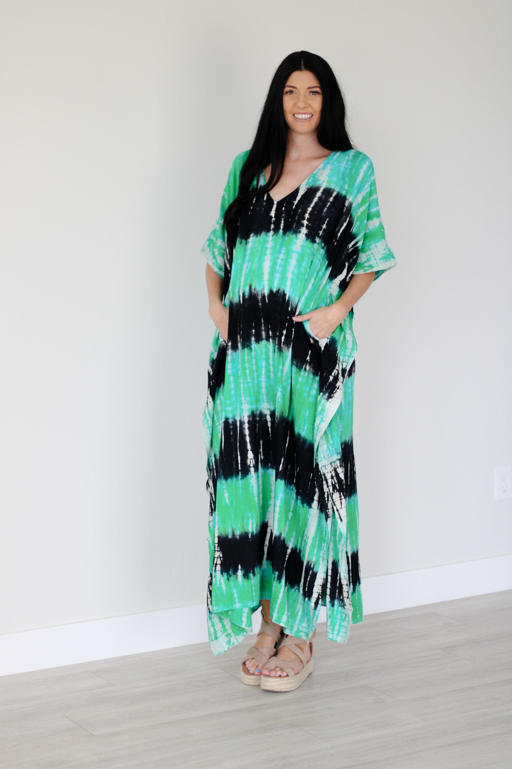 Hand tie dye kaftan dress for women