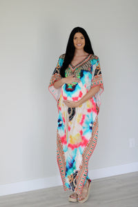 Abstract print caftan dress for women