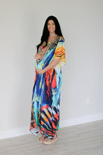 Load image into Gallery viewer, Watercolor Caftan Dress, Plus Size Kaftan Dress, Tribal Maxi Dress, House Lounge Kaftan
