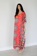 Load image into Gallery viewer, Mexican Kaftan Dress, Summer Caftan For Women, Loose Maxi Dress, Silk Abaya Dress

