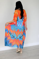 Load image into Gallery viewer, Tribal Kaftan Dress, Feather Caftan Dress, Plus Size Kaftan For Women, Boho Maxi Dress
