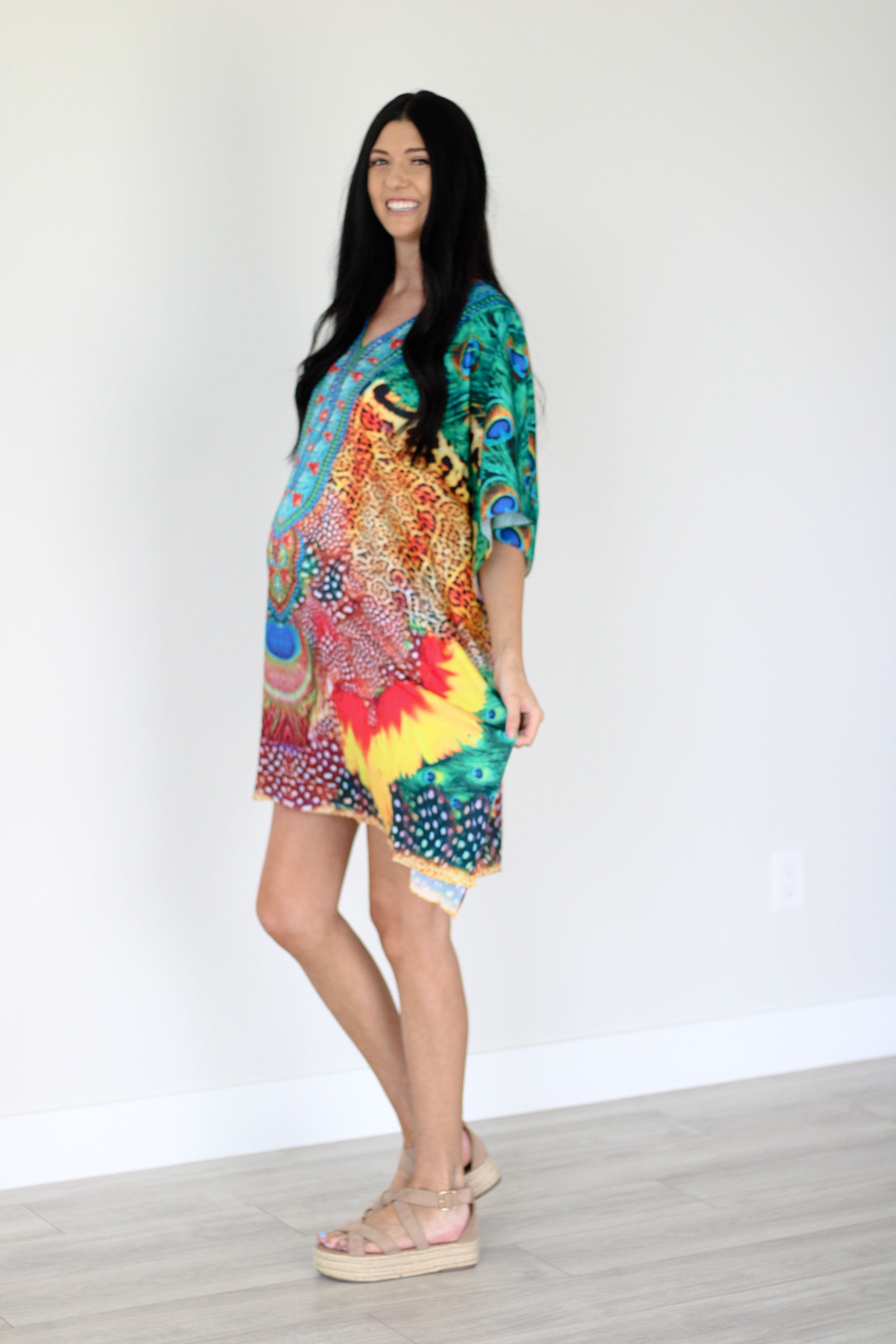 Tropical Kaftan Dress, Plus Size Kaftan Dress, African Dress, Midi Kaftan Dress