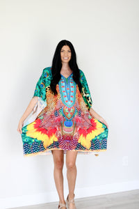Tropical Kaftan Dress, Plus Size Kaftan Dress, African Dress, Midi Kaftan Dress