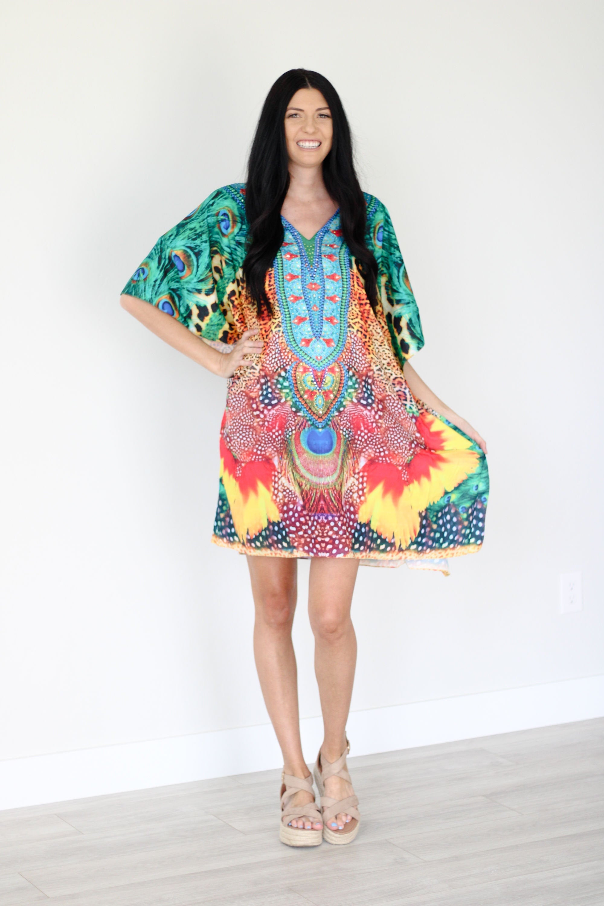 Tropical Kaftan Dress, Plus Size Kaftan Dress, African Dress, Midi Kaftan Dress