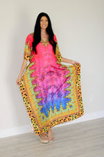 Load image into Gallery viewer, Tropical Caftan Dress in pink
