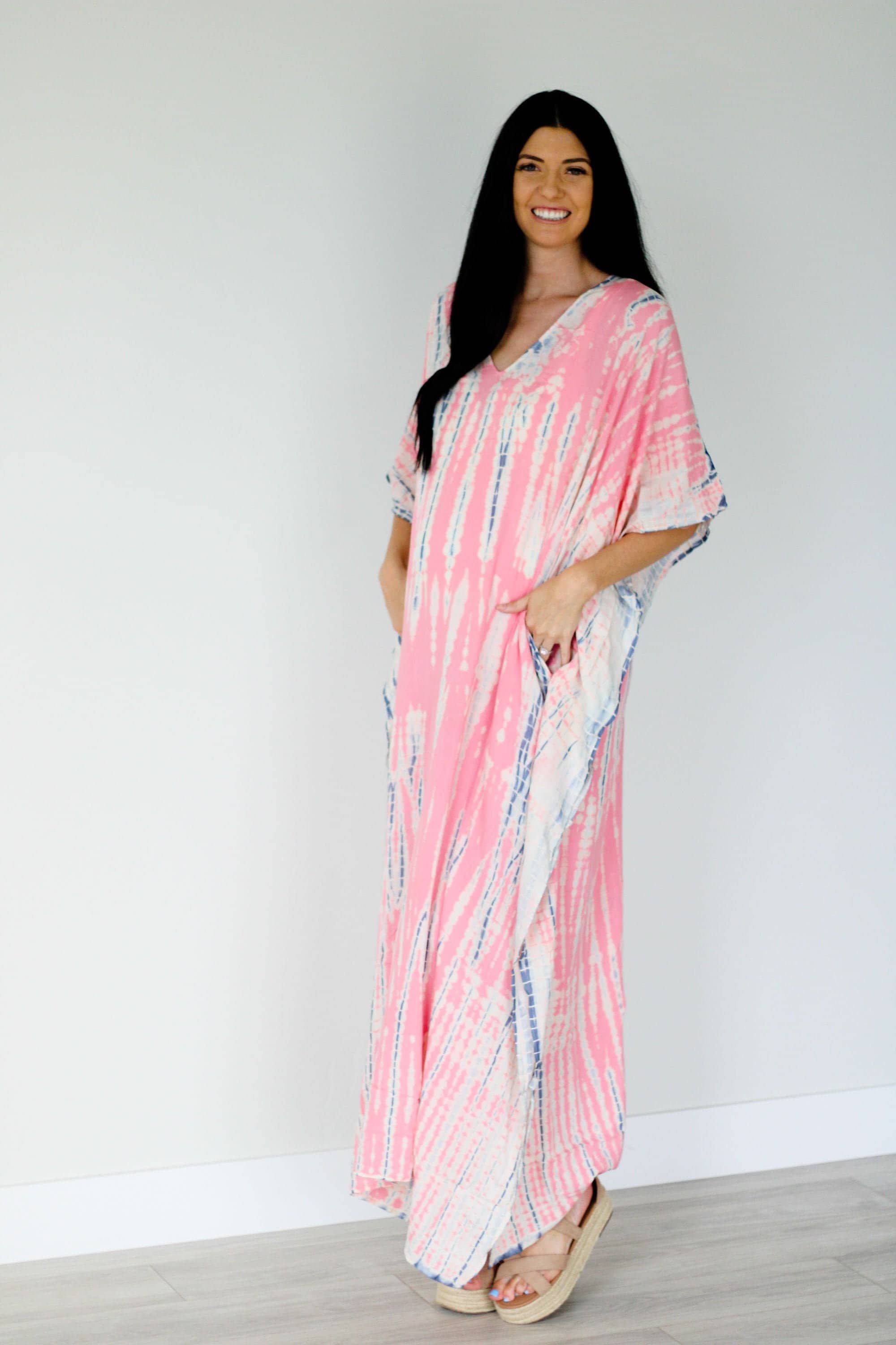 Pink Kaftan Dress, Hand Tie Dyed Kaftan, Plus Size Caftan Dress, Pink Abaya Dress