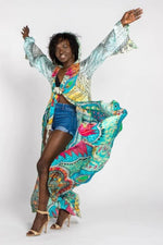 Load image into Gallery viewer, silk designer kimono with front tie detail
